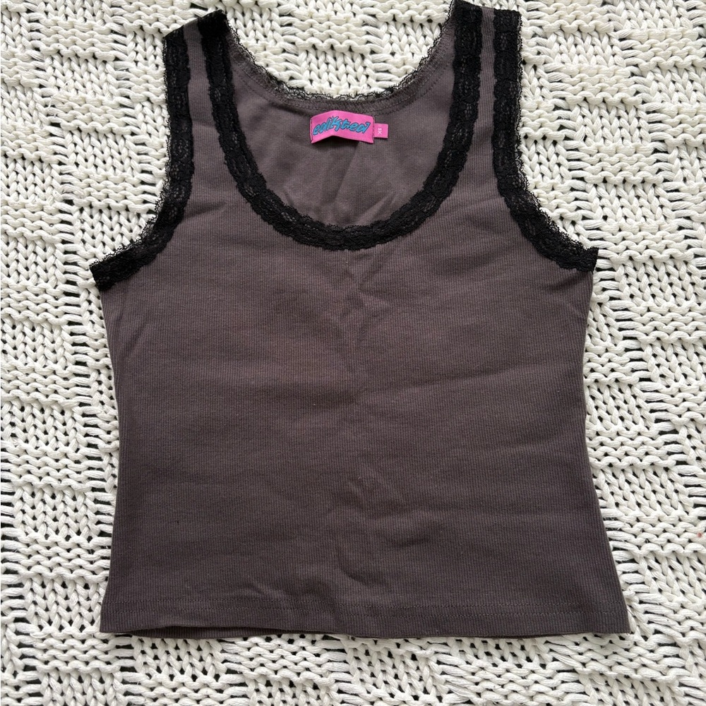 Edikted Gray Top with Black Lace Detail
